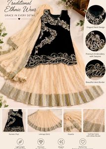 Embroidered Black & Peach Lehenga Choli