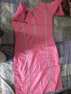 Pink Kurta with Grey Lace Detail