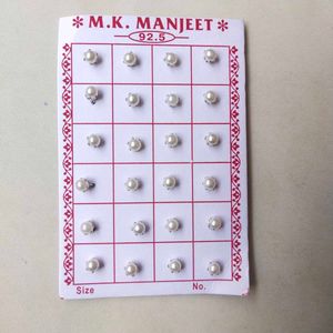 Pure Silver Pearl Nose And Ear Earings 1 Pair