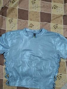 Tokyo Talkies Blue Metallic Crop Top💙