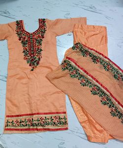 Beautiful Light Orange Suit Set With Dupatta