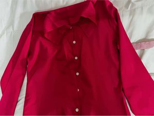 Vibrant Red Button-Up Blouse