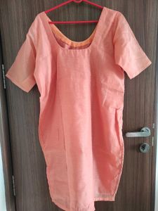 Peach/Coral  Embroidered Kurti With Duppata Suit