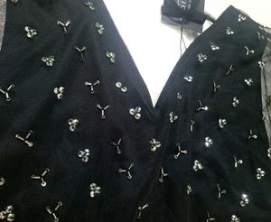 Chic Black Embellished Sheer Top