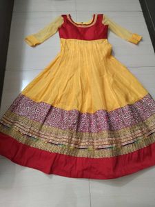 Designer Yellow & Red Anarkali Gown with bandhni d