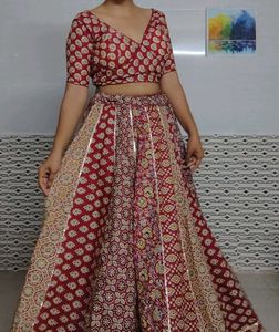Maroon &amp; Beige khadi Navratri Choli Set
