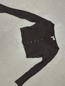 Chic Brown Ribbed Button-Up Top