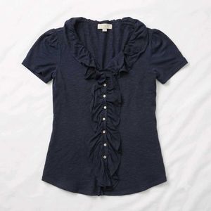 Loft Navy Blue Ruffle Detail Top