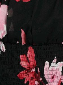 HARPA Black Floral Smocked Fitted Crop Top