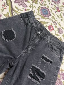 Distressed Black Wide Leg Jeans