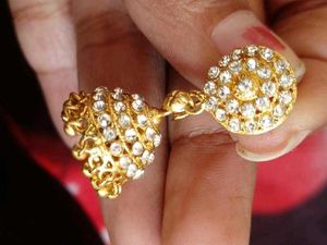 Stone Work Gold Pleated Jhumki