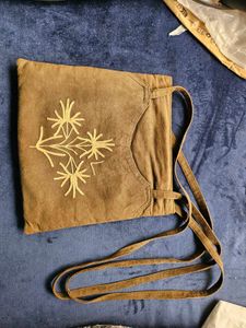 Brown Suede Embroidered Crossbody Bag