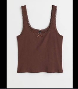 H&M brown lace trimmed top