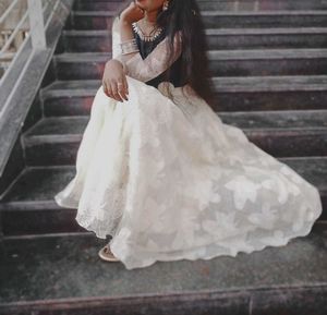Elegant Cream &amp; Navy Blue Lehenga Choli Set