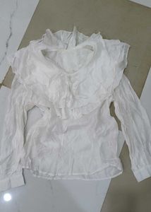 White Ruffled Neck Blouse