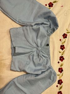 Sky Blue Textured Crop Top