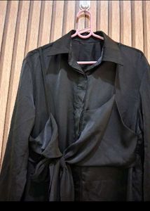 Elegant Black Tie Wrap Shirt Blouse