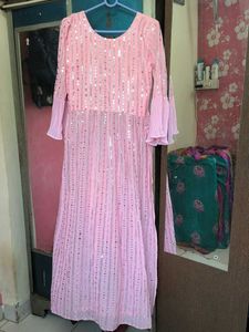 Stunning Pink Sequined Kurta with Bell Sleeves