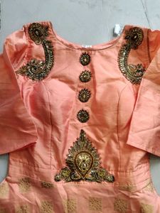 Peach Ethnic Gown with Gold Embellishments