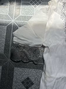 White Kurta Set with Black Embroidery