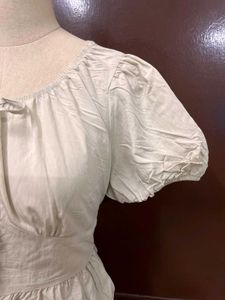 Cream Puff Sleeve Tie Neck Blouse