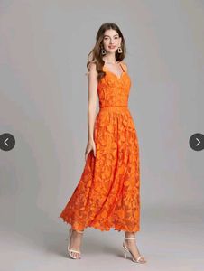Bright Orange Crochet Lace Dress From Europe