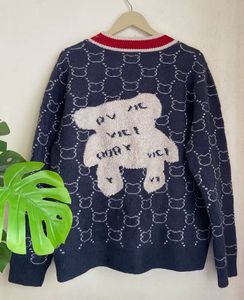 Chic Blue Bear Print Knit Cardigan