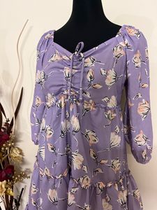 Lavender Floral Print Fit And Flare Midi Dress