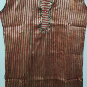 Red And Gold Striped Kurta