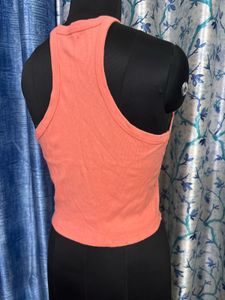 Coral Ribbed Halter Neck Top