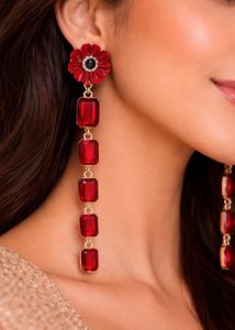 Red Stone Long Drop Earrings