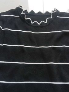 Striped Long Sleeve Top with Ruffle Neck