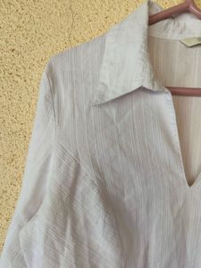 Classic White Striped V-Neck Top