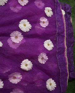 Purple White Floral Embellishments saree