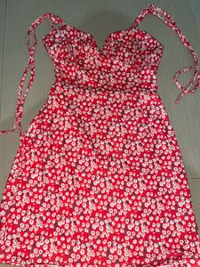Red Floral Mini Dress with Tie Straps
