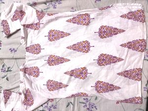 White Kurta with Purple Tree Print