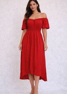 Chic Off-Shoulder Red Midi Dress