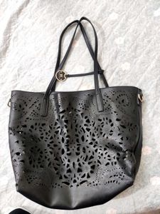 DAYNA KORR  Black Laser-Cut Tote Bag