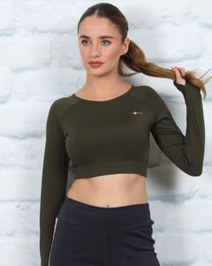 Green Cropped Long Sleeve Top