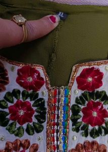 Olive Green Embroidered Dress