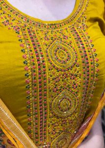 Embellished Yellow Kurta Set with Printed Dupatta