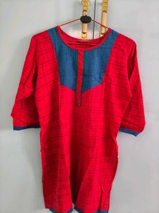 Red & Blue Checked Kurta