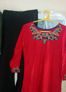 Red Embroidered Kurta and palazzo