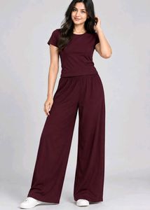 Maroon Co-ord Set - Top & Wide Leg Pants