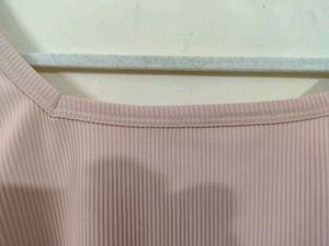 Ribbed Pink Square Neck Top