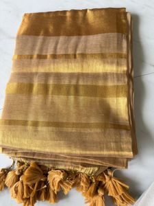 Elegant Striped Saree with Tassels