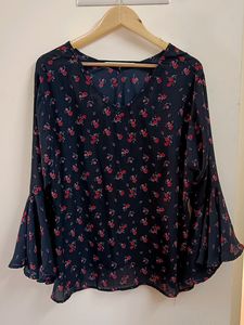 Floral Black Top With Neck Design Oversized