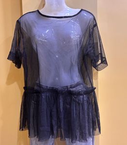 Sheer Black Tulle Tunic Top