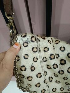 Leopard Print Hobo Bag with Chain Detail