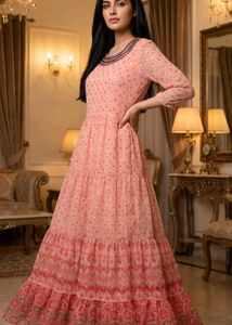 Pink Printed Long Frock